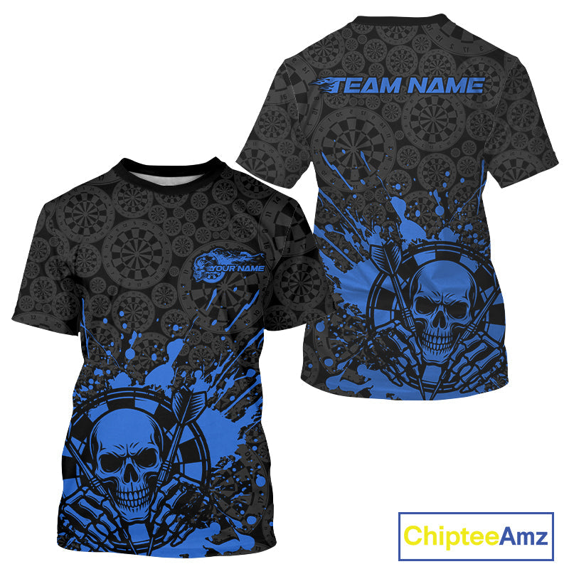 Custom Black And Pink Splatter Dart Skull Men T-Shirts, Dart Bone Halloween Team Jerseys IPHW9950