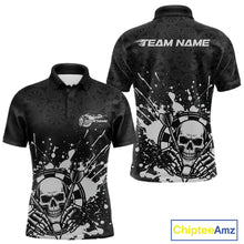 Load image into Gallery viewer, Custom Black And Gray Splatter Dart Skull Men Polo Shirt, Dart Bone Halloween Team Jerseys IPHW9951