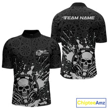 Load image into Gallery viewer, Custom Black And Gray Splatter Dart Skull Men Quarter-Zip Shirt, Dart Bone Halloween Team Jerseys IPHW9951