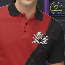Load image into Gallery viewer, Custom Red Funny Bowling Men Polo Shirts, Bowling And Beer Party Bowlers Outfit IPHW10816