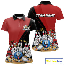 Load image into Gallery viewer, Custom Red Funny Bowling Women Polo Shirts, Bowling And Beer Party Bowlers Outfit IPHW10816