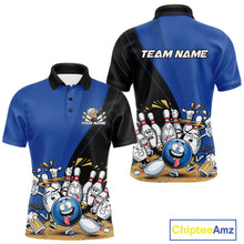 Load image into Gallery viewer, Custom Blue Funny Bowling Men Polo Shirts, Bowling And Beer Party Bowlers Outfit IPHW10818