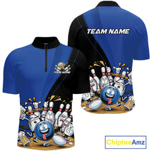 Load image into Gallery viewer, Custom Blue Funny Bowling Men Quarter-Zip Shirts, Bowling And Beer Party Bowlers Outfit IPHW10818