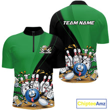 Load image into Gallery viewer, Custom Green Funny Bowling Men Quarter-Zip Shirts, Bowling And Beer Party Bowlers Outfit IPHW10819
