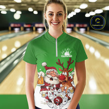 Load image into Gallery viewer, Custom Green Funny Christmas Women Bowling Shirts, Bowling And Beer Xmas Party Shirt IPHW10207