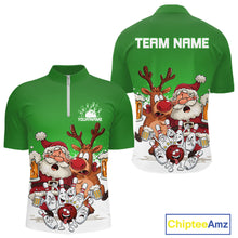 Load image into Gallery viewer, Custom Green Funny Christmas Men Bowling Shirts, Bowling And Beer Xmas Party Shirt IPHW10207