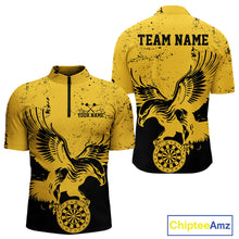 Load image into Gallery viewer, Custom Grunge Yellow Eagle Dart Team Men Quarter-Zip Shirts, Vintage Dart Uniform Players Outfit IPHW9968
