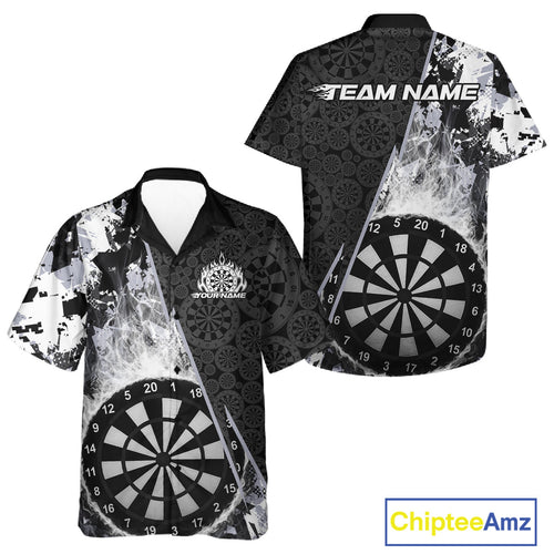 Custom Black And White Dartboard Camo Smoke Dart Team Men And Women Hawaiian Shirts, Dart Jerseys IPHW9973