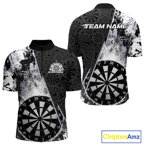 Custom Black And White Dartboard Camo Smoke Dart Team Men Quarter-Zip Shirts, Dart Jerseys IPHW9973