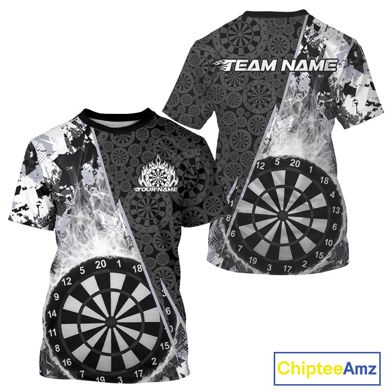 Custom Black And White Dartboard Camo Smoke Dart Team Men T-Shirts, Dart Jerseys IPHW9973