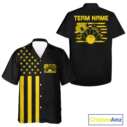 Custom Vintage US Flag Patriotic Bowling Button Up Team Shirt For Men And Women IPHW10086