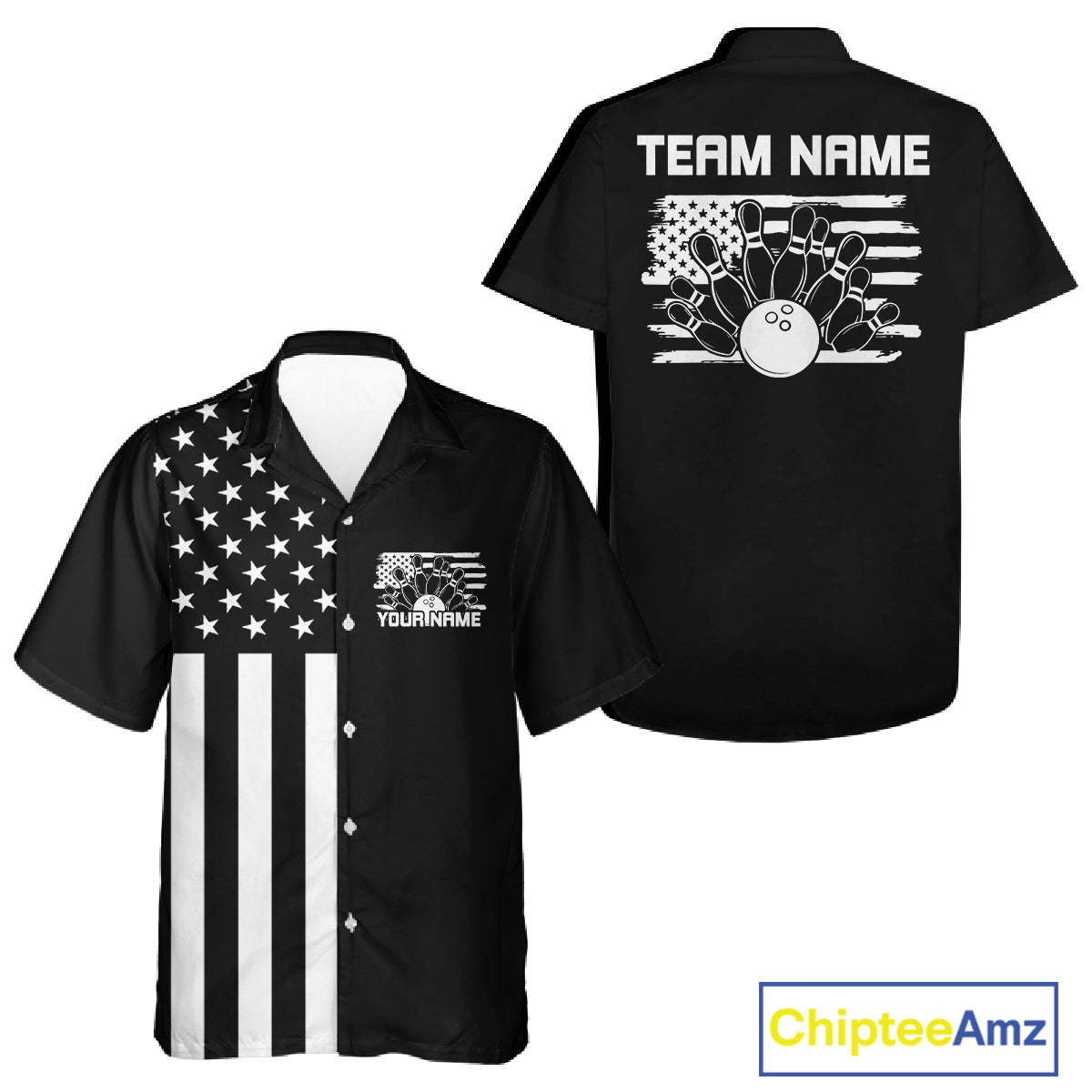 Custom Vintage US Flag Patriotic Bowling Button Up Team Shirt For Men And Women IPHW10086