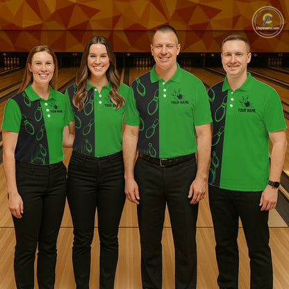 Green and Black retro vintage Bowling polo, quarter zip shirts for men custom Bowling team jerseys NQS11564