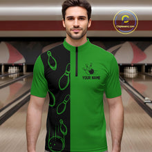 Load image into Gallery viewer, Green and Black retro vintage Bowling polo, quarter zip shirts for men custom Bowling team jerseys NQS11564