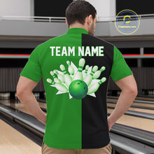 Load image into Gallery viewer, Green and Black retro vintage Bowling polo, quarter zip shirts for men custom Bowling team jerseys NQS11564