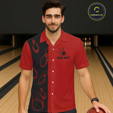 Load image into Gallery viewer, Red and Black retro vintage Bowling Hawaiian Shirt custom Bowling team jerseys NQS11565