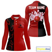 Load image into Gallery viewer, Red and Black retro vintage Bowling polo, quarter zip shirts for Women custom Bowling team jerseys NQS11565