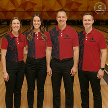 Load image into Gallery viewer, Red and Black retro vintage Bowling polo, quarter zip shirts for men custom Bowling team jerseys NQS11565