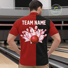 Load image into Gallery viewer, Red and Black retro vintage Bowling polo, quarter zip shirts for men custom Bowling team jerseys NQS11565