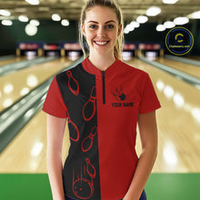 Load image into Gallery viewer, Red and Black retro vintage Bowling polo, quarter zip shirts for Women custom Bowling team jerseys NQS11565