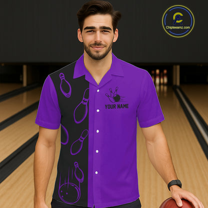 Purple and Black retro vintage Bowling Hawaiian Shirt custom Bowling team jerseys NQS11566