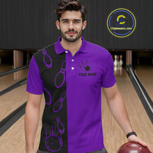 Load image into Gallery viewer, Purple and Black retro vintage Bowling polo, quarter zip shirts for men custom Bowling team jerseys NQS11566