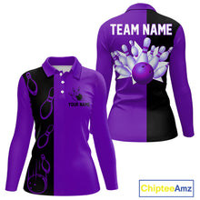 Load image into Gallery viewer, Purple and Black retro vintage Bowling polo, quarter zip shirts for Women custom Bowling team jerseys NQS11566