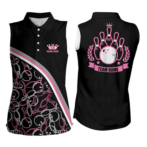 Personalized bowling sleeveless polo shirt for women Custom pink bowling pattern team shirts NQS5441