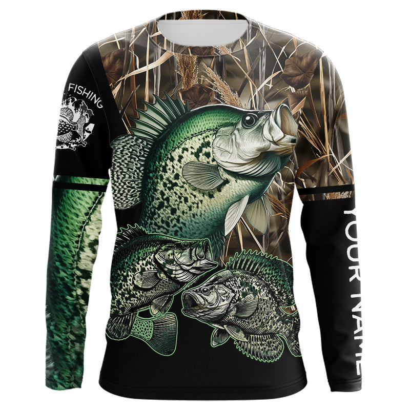 Crappie fishing green scales camo personalized custom name sun protection long sleeve fishing shirts NQS3728
