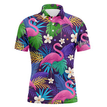 Load image into Gallery viewer, Colorful floral flamingo pattern tropical leaves matching golf polos for couples Custom Valentine gift NQS3897