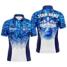 Load image into Gallery viewer, Blue Geometric pattern bowling ball and pins custom Men Bowling Polo Shirts, team bowling jersey NQS7452