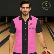 Load image into Gallery viewer, Personalized Pink Black Retro Bowling hawaiian shirts Custom vintage Team button up shirts NQS6568