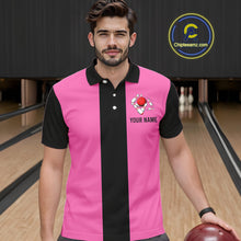 Load image into Gallery viewer, Personalized Pink Black Retro Bowling Polo Shirts For Men custom vintage bowling team jerseys NQS6568