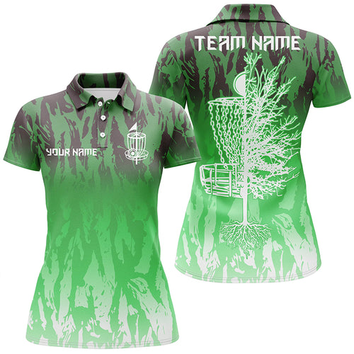 Disc golf basket green camo women polo shirts custom name disc golf team shirts for women NQS6127