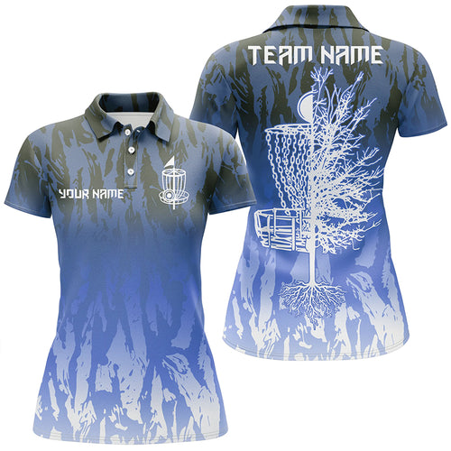 Disc golf basket blue camo women polo shirts custom name disc golf team shirts for women NQS6128
