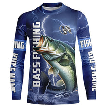 Load image into Gallery viewer, Bass Fishing blue lightning jerseys custom name Bass performance Long Sleeve tournament fishing shirts NQS3932