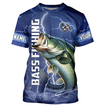 Load image into Gallery viewer, Bass Fishing blue lightning jerseys custom name Bass performance Long Sleeve tournament fishing shirts NQS3932