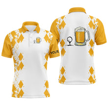 Load image into Gallery viewer, White Yellow Mens golf polo shirt Golf &amp; beer custom name golf gifts for men, dad NQS4135