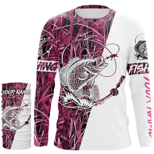 Crappie Fishing Pink Camo Custom Name 3D All Over Printed Shirts Personalized Fishing gifts NQS347