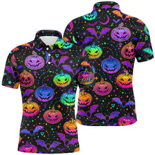 Load image into Gallery viewer, Funny Mens golf polo shirts colorful neon black Halloween background custom golf clothes for men NQS6153