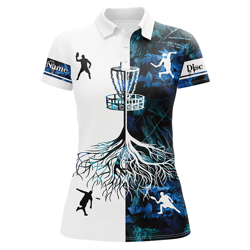 Women disc golf polo shirts blue camo custom name disc golf team shirt, disc golf gifts NQS4360