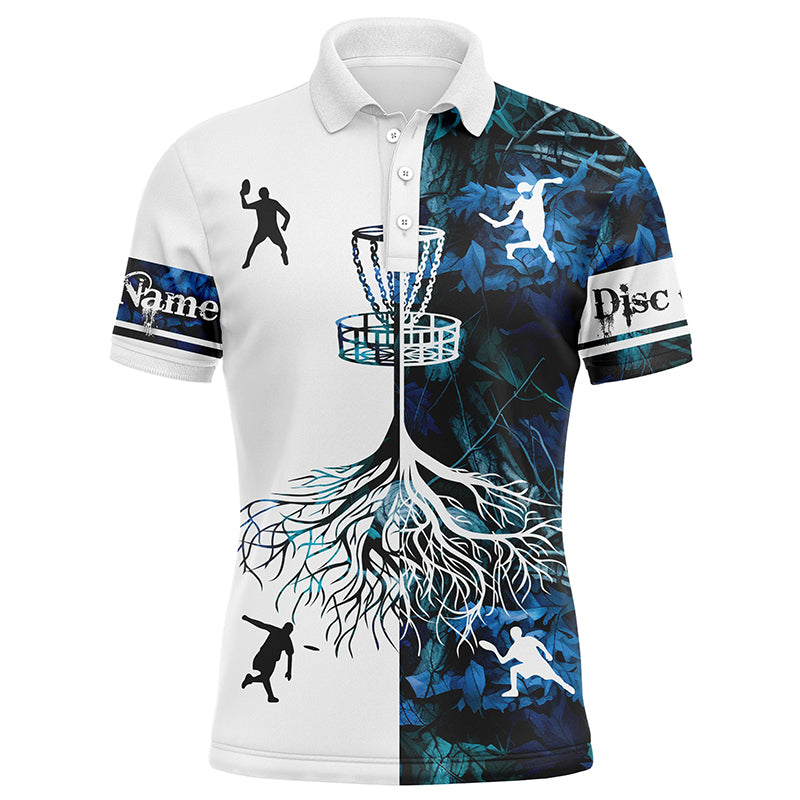 Mens disc golf polo shirts blue camo custom name disc golf team shirt, disc golf gifts NQS4360