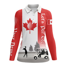 Load image into Gallery viewer, Womens golf polo shirts custom name Canadian flag patriotic Let’s Par Tee white golf shirt NQS5762