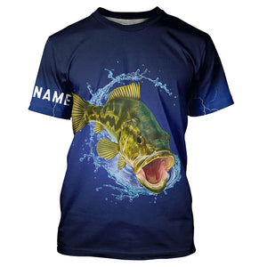 Walleye Fishing Blue lightning UV protection Customized Name long sleeve fishing shirt for men, women NQS300