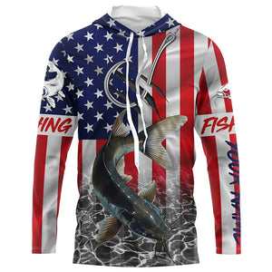 American Flag Catfish Fish hook Custom long sleeve performance Fishing Shirts, Catfish Fishing jerseys NQS5535