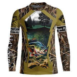 Largemouth Bass Fishing Camo Customize Name UV protection Long sleeve Fishing Shirts Personalized Gift NQS502