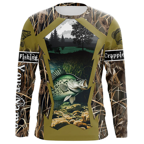 Crappie Fishing Camo Customize Name UV protection Long sleeve Fishing Shirts Personalized Gifts NQS503