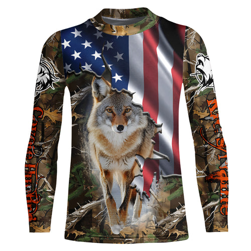 American Flag Coyote hunting predator camouflage Customize Name hunting clothes NQS1042