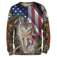 Load image into Gallery viewer, American Flag Coyote hunting predator camouflage Customize Name hunting clothes NQS1042