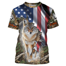 Load image into Gallery viewer, American Flag Coyote hunting predator camouflage Customize Name hunting clothes NQS1042